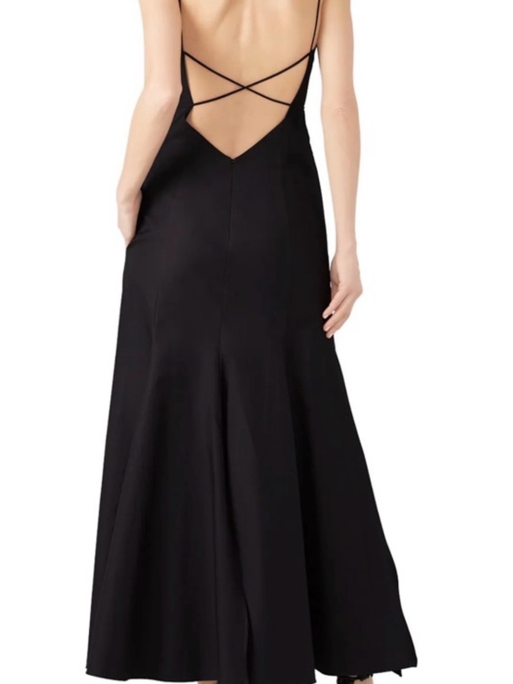 KHAITE Black V-Neck Maxi Slip Dress with Waist Tie - Picture 2 of 4
